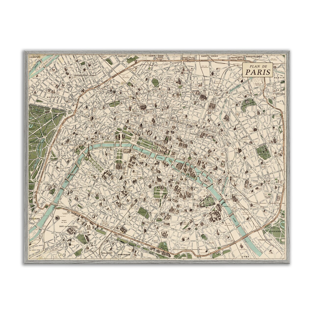 Stupell Industries Vintage Map of Paris Framed Giclee Design by Phillipa Katz